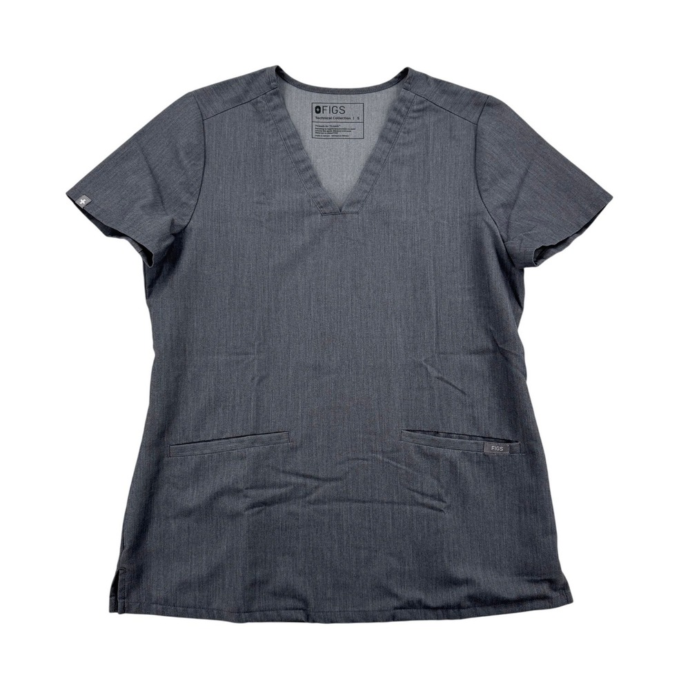 Figs Scrub Top Women Small Gray Excellent V-Neck Technical Collection FW1100